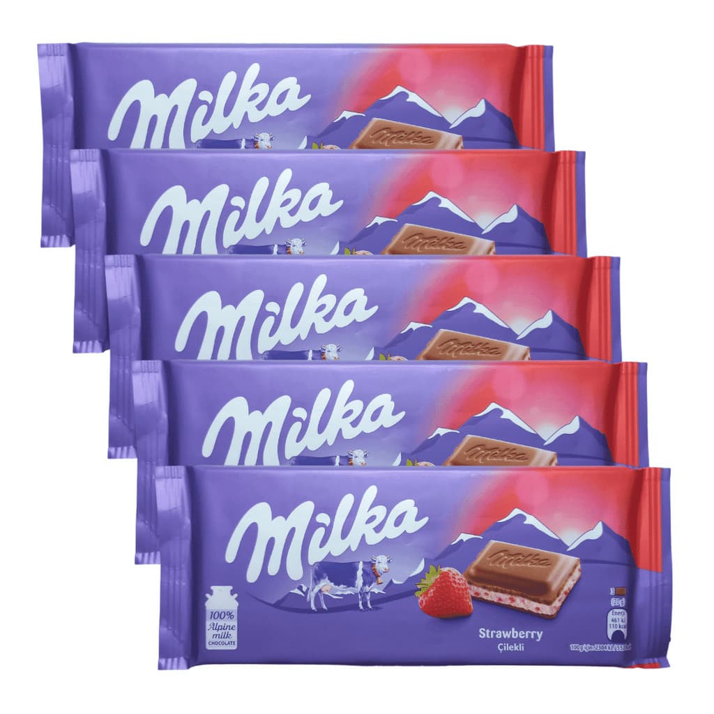 Kit 5 Chocolate Milka Morango Ao Leite Importado