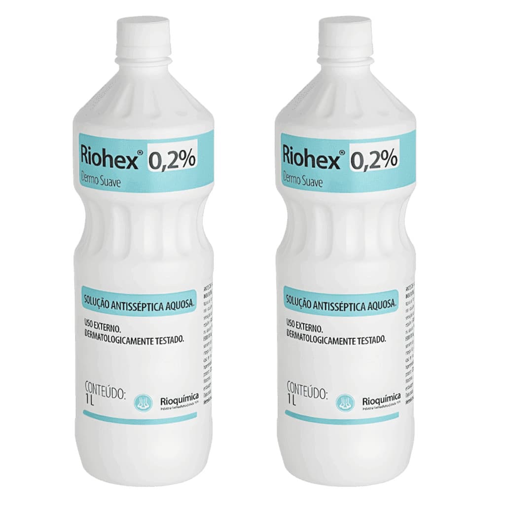 Kit 2 Clorexidina Aquosa 0,2% Riohex 1L Rioquímica Antisséptico Bactericida Pele