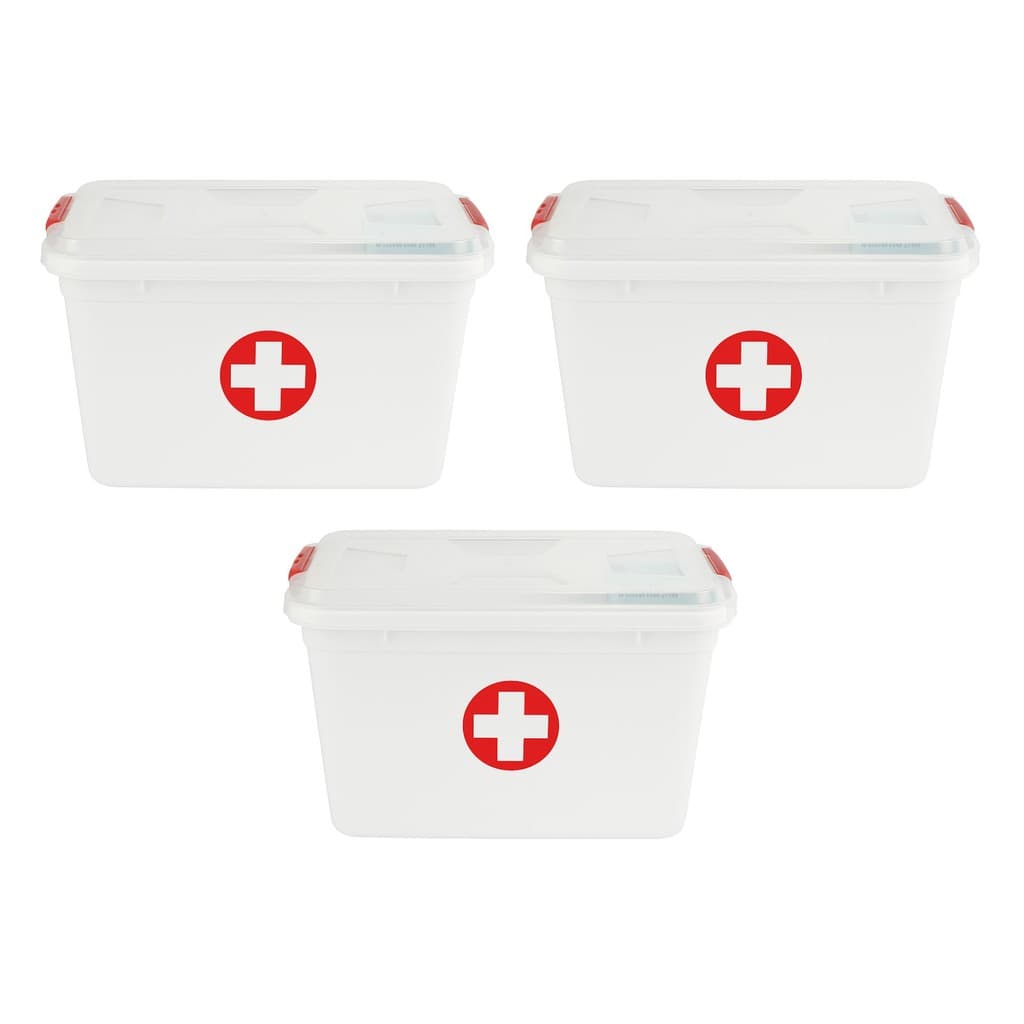Kit 3 Caixa Plastica Primeiros Socorros Branca 5L Para Armazenamento de Remédios