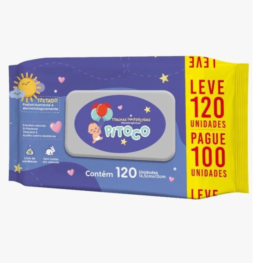 Toalha Umedecida Pitoco Com 120 unidades 16,5 cm x 12 cm - CIMED