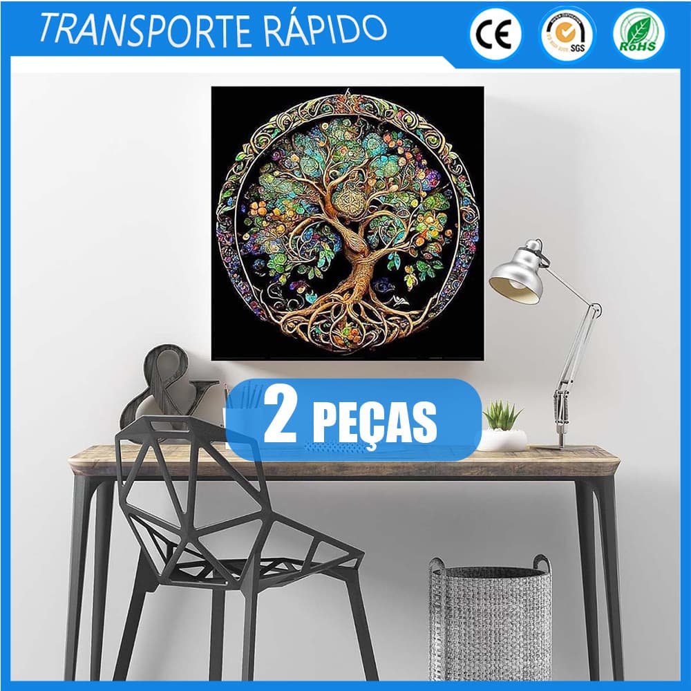 2x Pinturas de diamante DIY 5D pinturas de diamante de ponto Multicolorido Árvore redonda Decoração de parede 30x30cm