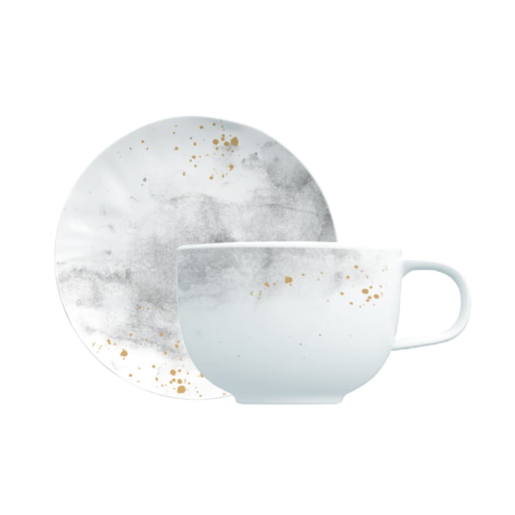 Xícara de Chá com Pires 235ml Nuvens Orgânico Porcelana Germer