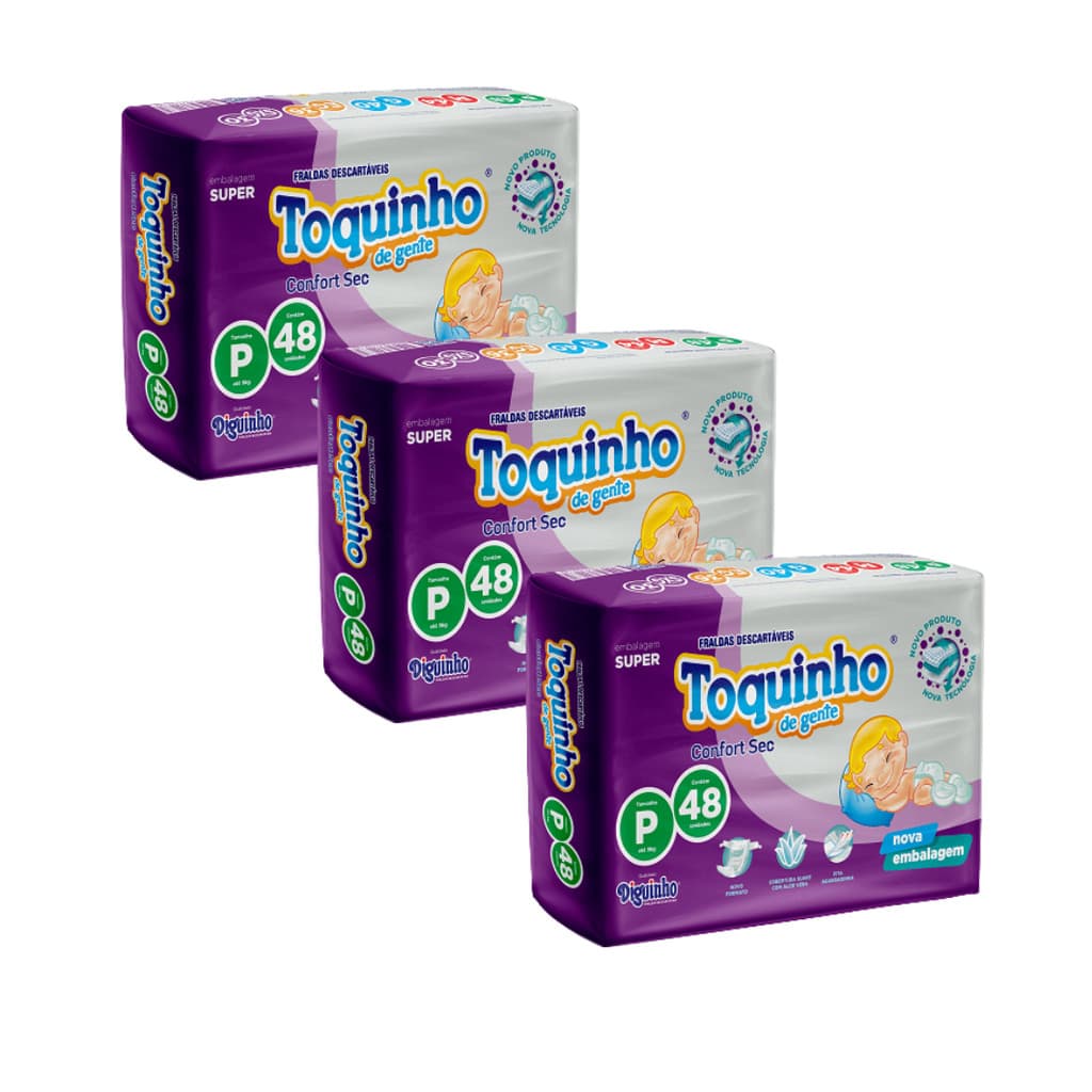 Fralda Infantil com toque de algodão e fita de velcro kit 3 pacotes