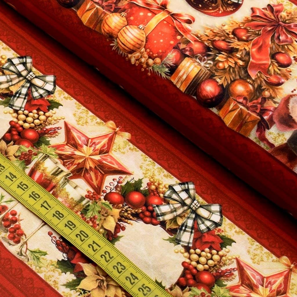 Tecido Estampado para Patchwork - Natal : Barrado de Natal Vermelho (0,50x1,50)