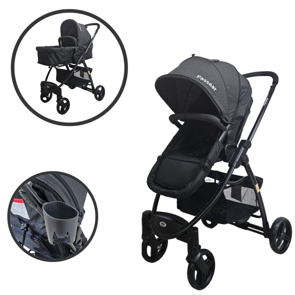 CARRINHO DE BEBÊ 3 EM 1 PASSEAR JÚPITER VIRA MOISÉS TRAVEL SYSTEM  PRETO ATÉ 15 KG