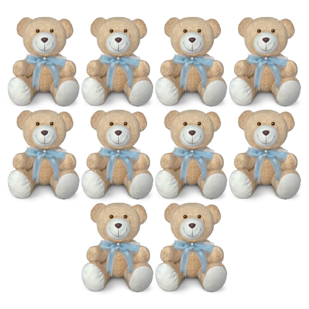 Kit 10 Ursinho de Pelúcia Antialérgico Articulado Com Laço 20cm  | Urso de Decoração e Lembrancinha