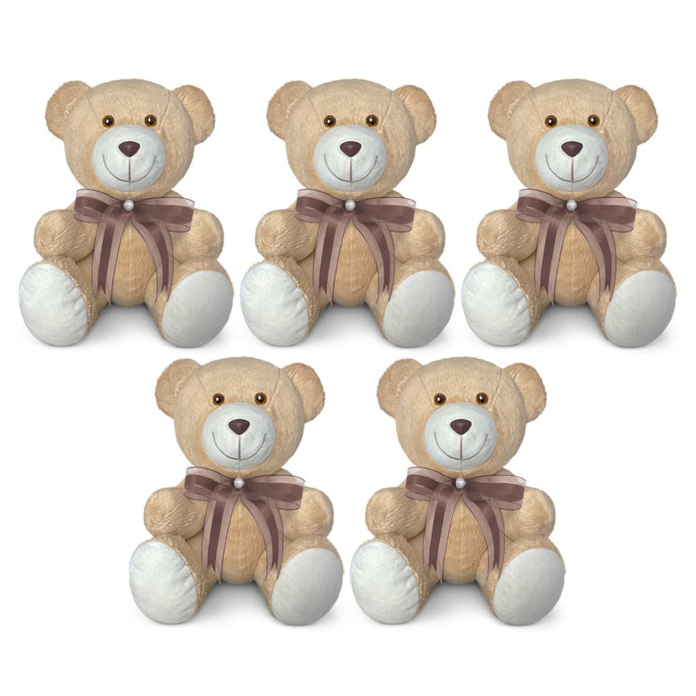 Kit 5 Ursinhos de Pelúcia Antialérgico Articulados 15cm | Urso para Decoração e Lembrancinha