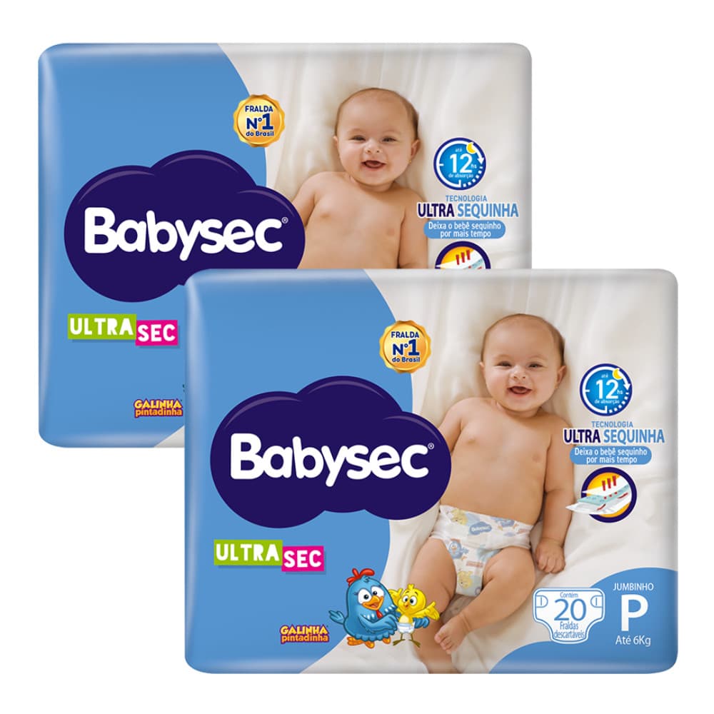 2 Pacotes Fralda Babysec UltraSec Jumbinho P Galinha Pintadinha c/20un