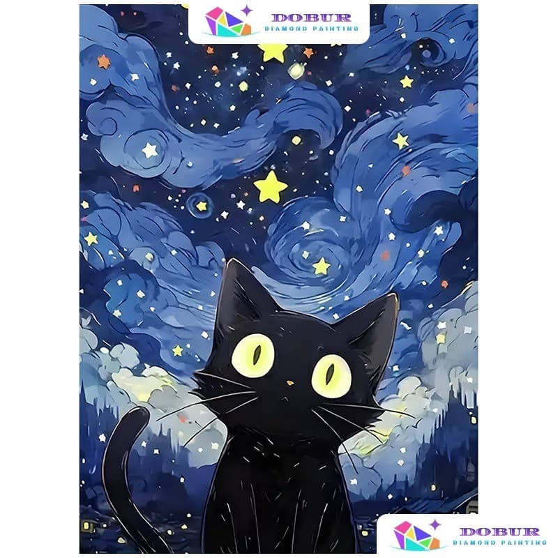 DOBUR | Conjunto Pintura Com Diamante Starry Sky Moon Cat 5D DIY Round/Square Lona Perfuração Completa Artesanato Decora