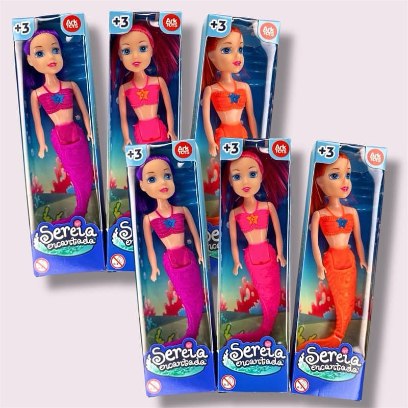 Kit 3 Bonecas Sereia Mágica Colorida Infantil Articulada Menina 17 cm Dia das Crianças