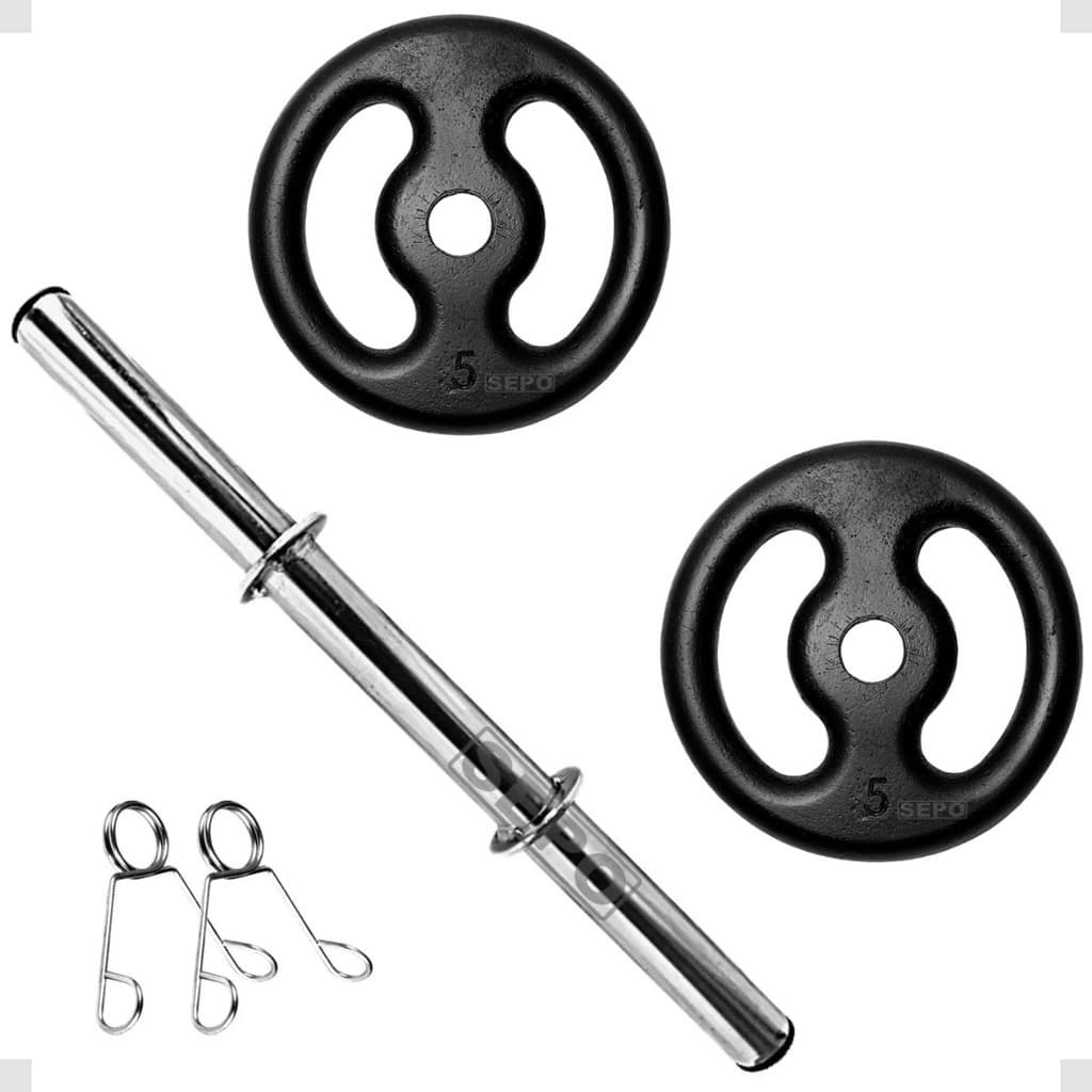 Kit Anilhas 5Kg 2Un e Barra 40 Cm Aço Halter Treino em casa