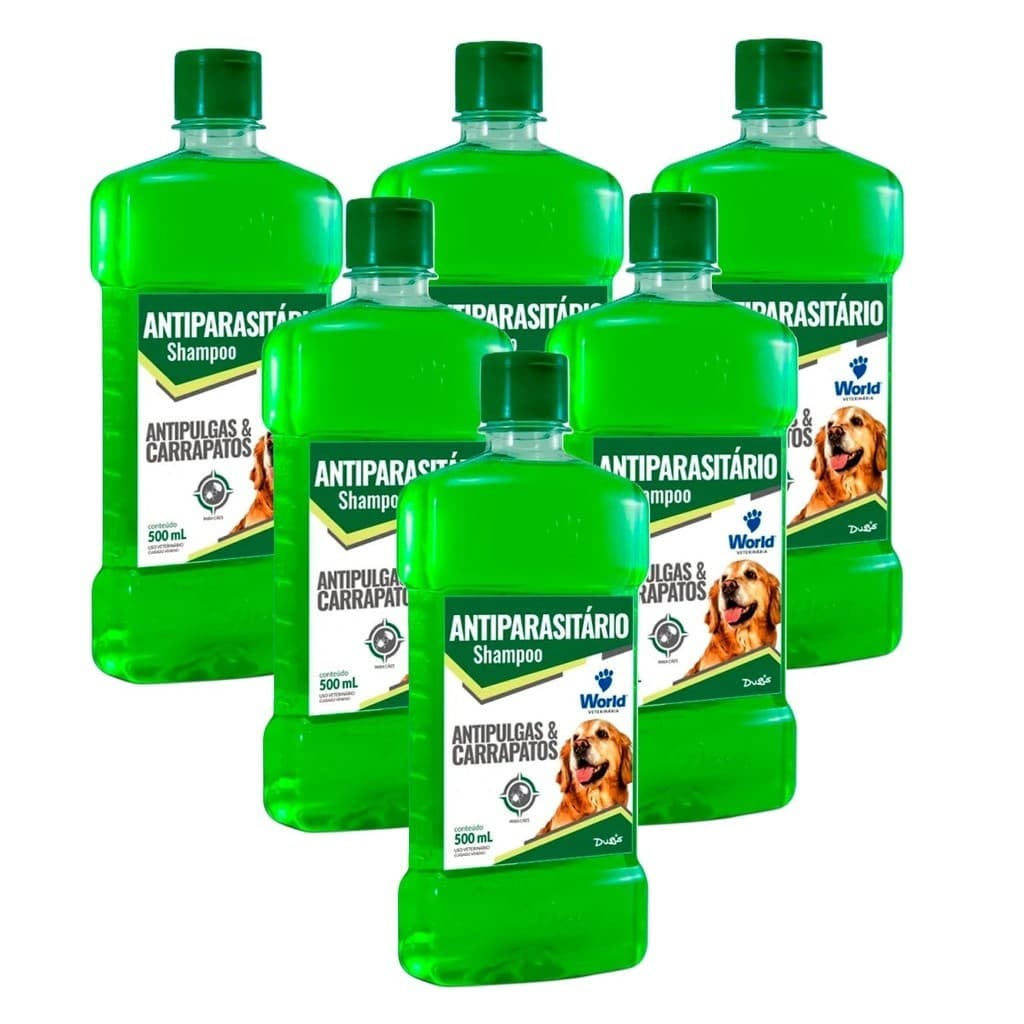 Kit 6 Shampoo Antiparasitário World Veterinária Dug's para Cães - 500ml