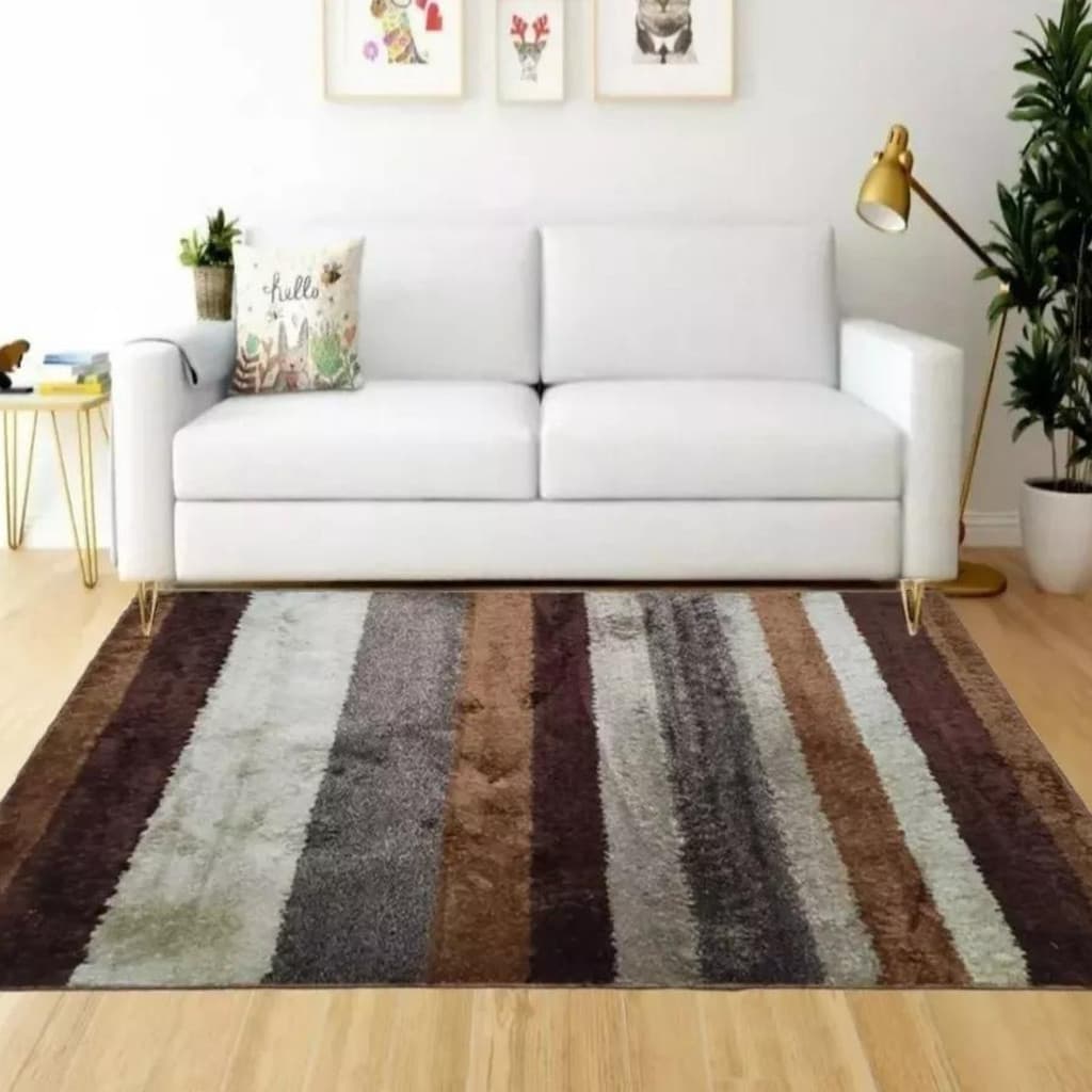 Tapete Sala Quarto Antiderrapante Macio Apolo Felpudo Pelo Baixo 150 x 200 - Listrado Capuccino