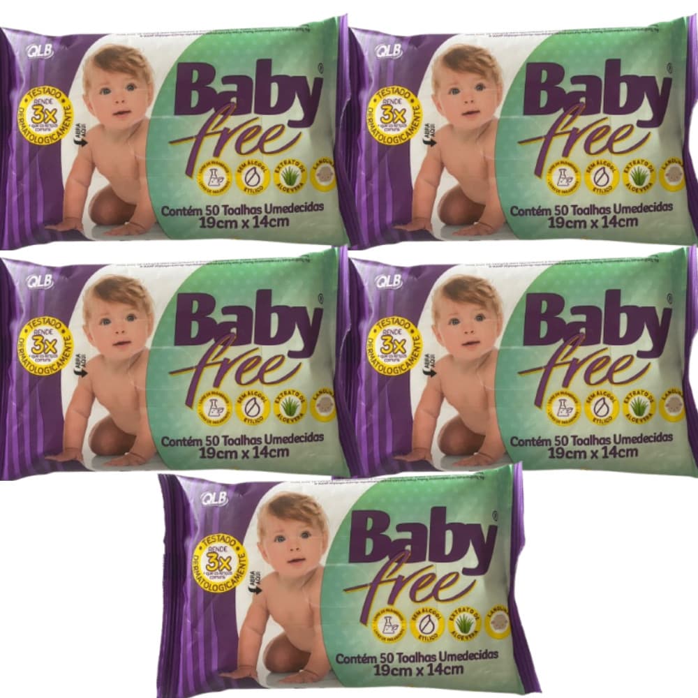Kit Toalha Umedecida Baby Free Contém 5 Pacotes 19cm * 14cm Cada