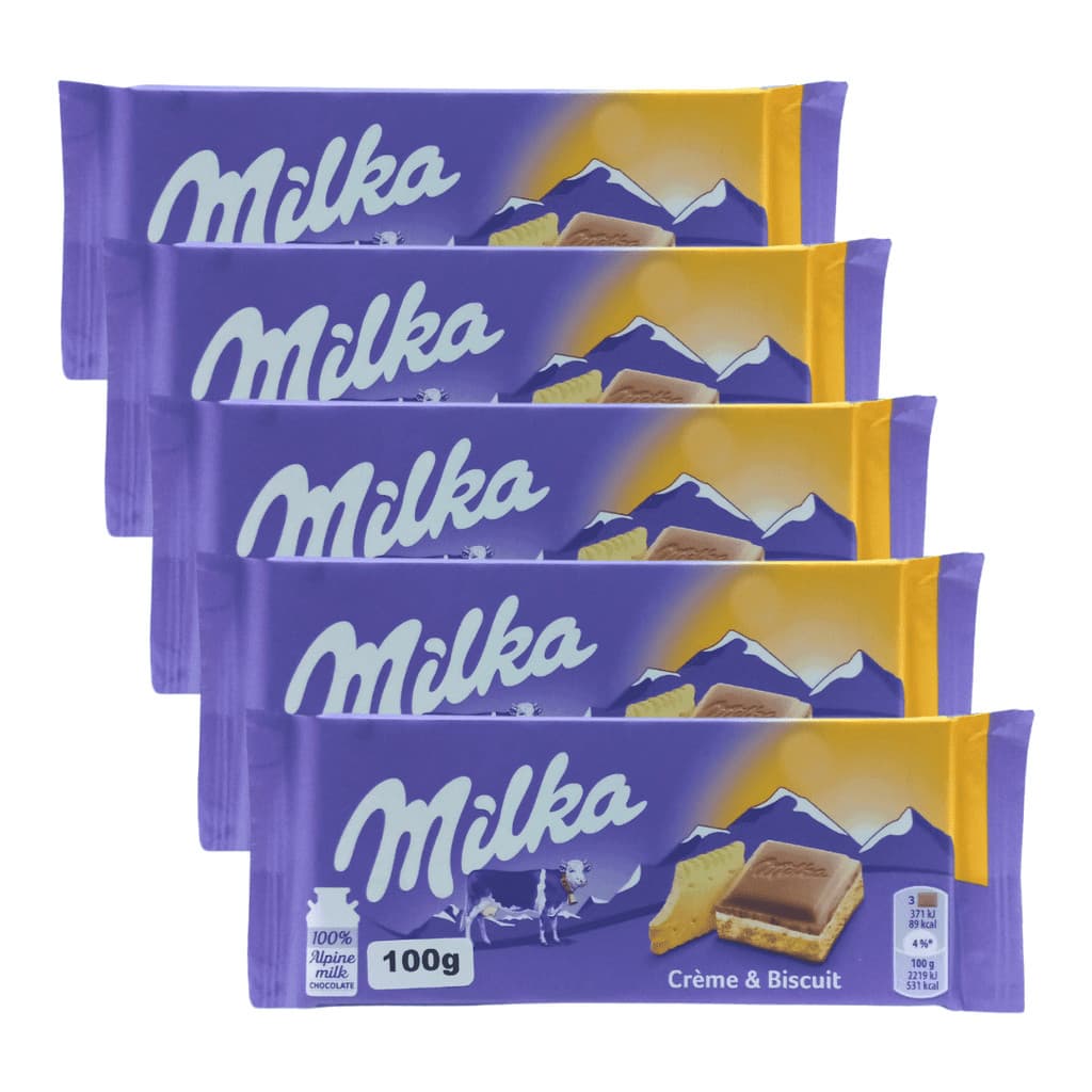 Kit 5 Chocolates Milka Creme e Biscoito 100g Importado