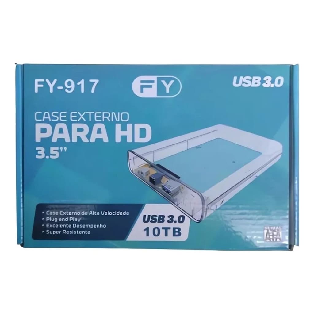 Case Hd Externo Sata 3.5  Usb 3.0 10 Tb Transparente Fy-917