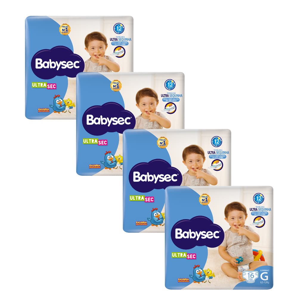 Pacote 4x Fralda Babysec UltraSec Jumbinho G Galinha Pintadinha c/16un