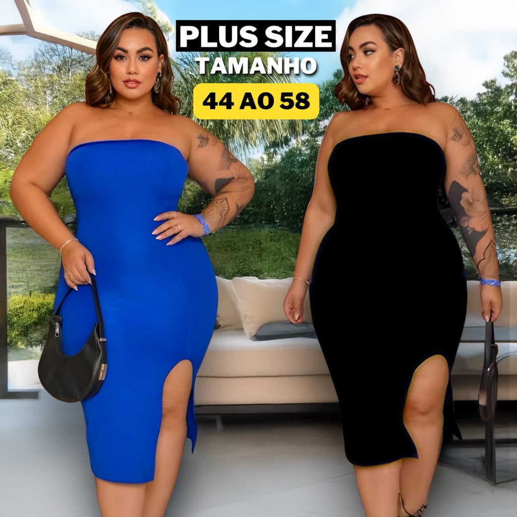 Vestido Plus Size Feminino Midi Ribana Tomara que Caia Tamanho 36 ao 58
