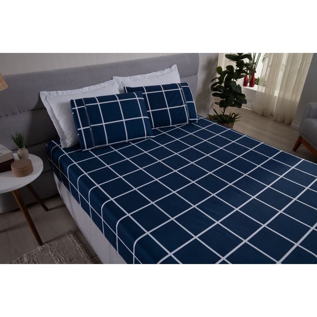 Jogo de Lençol Cama Casal Padrão Queen 3 Peças Estampado Ponto Palito 400 Fios Alta Qualidade