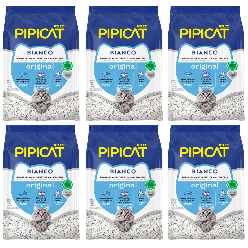 Kit 6 Areia Sanitária Pipicat Bianco Granulado Kelco 1,8kg