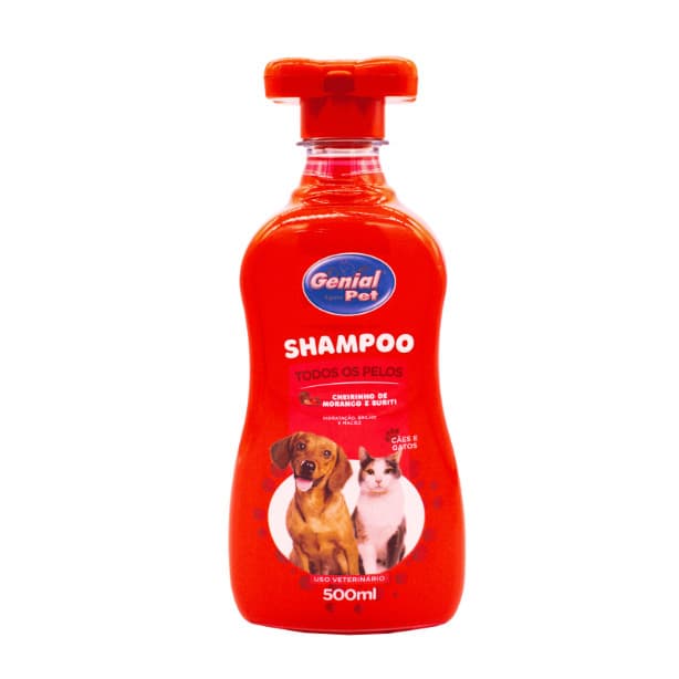Shampoo Para Cães e Gatos  Todos os pelos 500ml - Cheirinho de morango e buriti Genial Pet