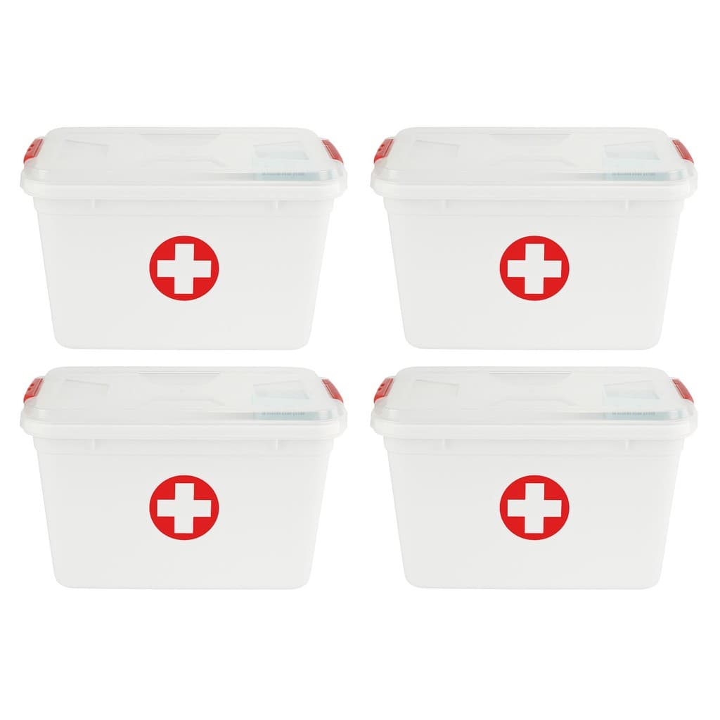 Kit 4 Caixa Organizadora Primeiros Socorros Branca 5L Para Armazenamento de Remédios