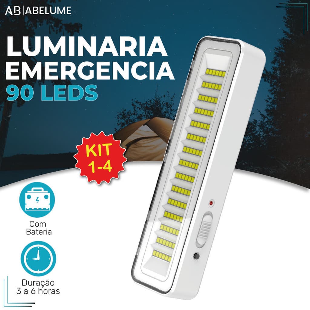 Luminária Emergência Lâmpada Portátil 90 Leds PRO Recarregável Bivolt Luz Branca Fria