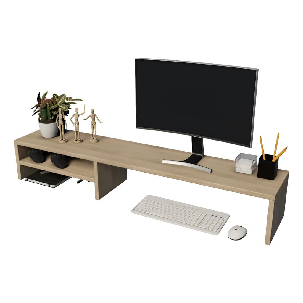 Suporte Para Monitor e NoteBook Base Tríplex Elevatória Marrom-Claro Gamer Escritório Quarto