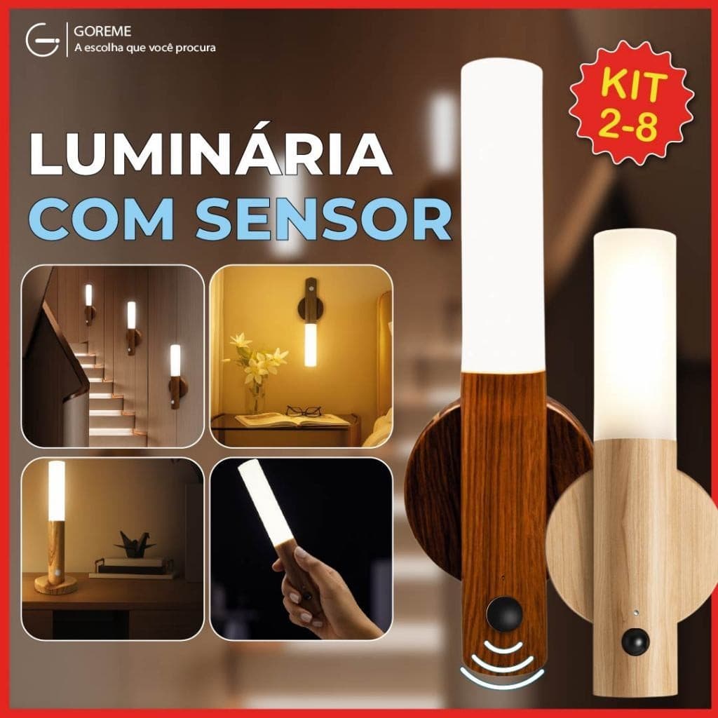 2-8 Luminária Portátil com Sensor de Movimento Led Moderno Textura Madeira Bastão com Ímã Bivolt