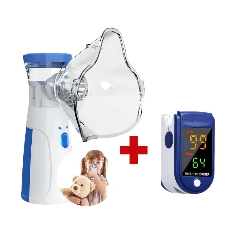 Kit Inalador Nebulizador Portátil Ultrassônico Atomizador+Oxímetro de Dedo de Pulso Digital