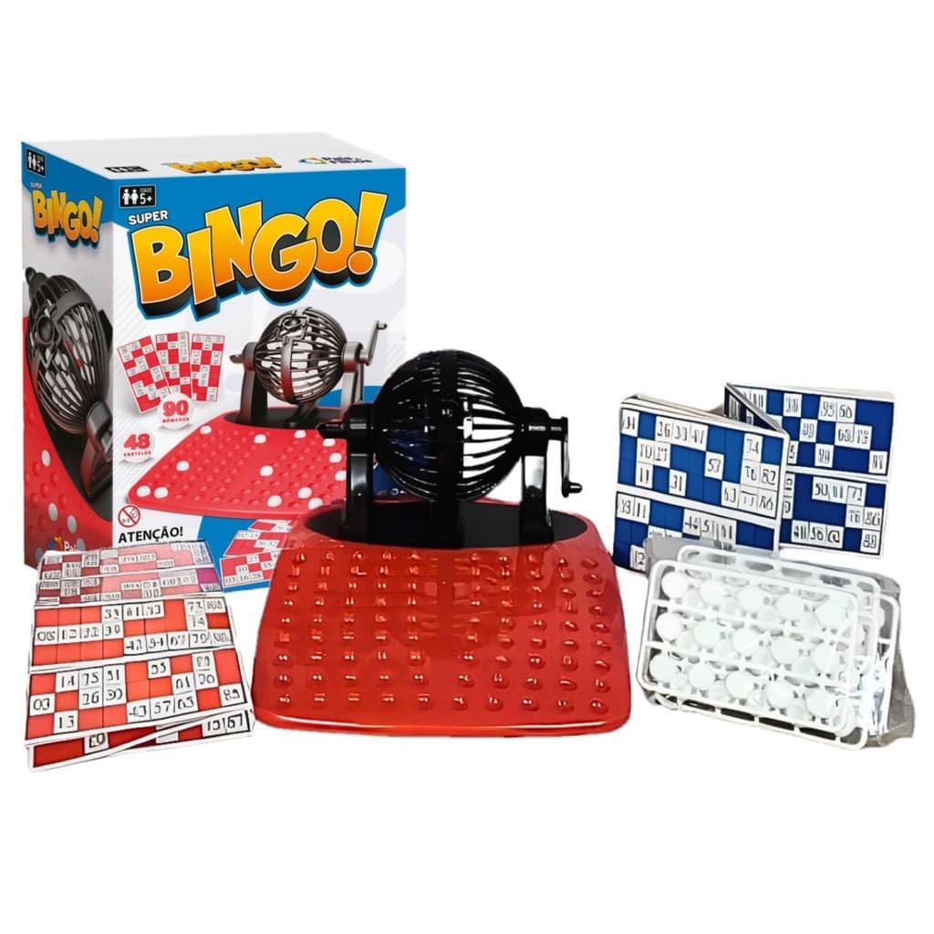 Jogo Super Bingo Família 90 Números 48 Cartela Globo Giratório Natal Pais E Filhos
