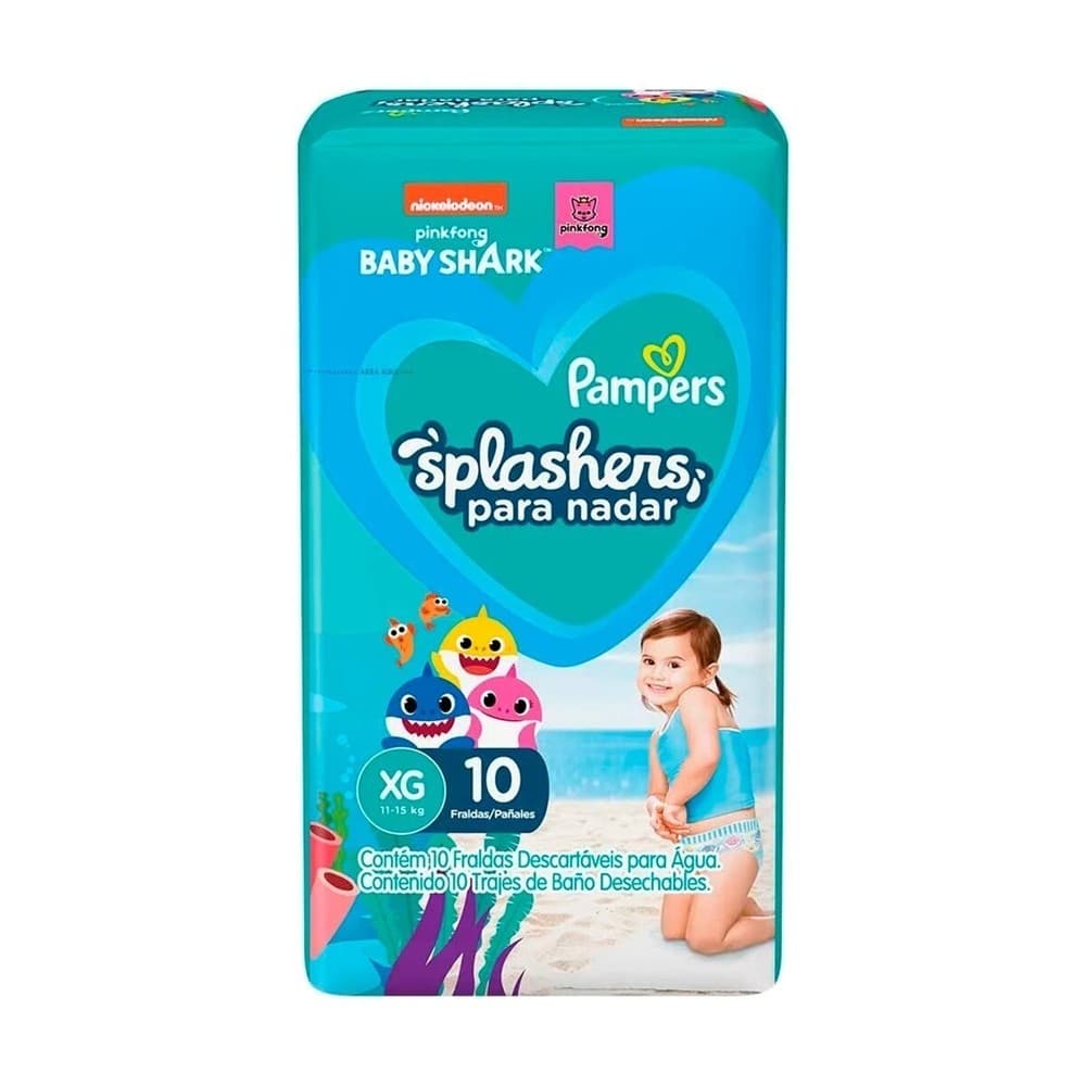 Fralda para  Agua Pampers Splashers Baby Shark G-XG 10 Unidades