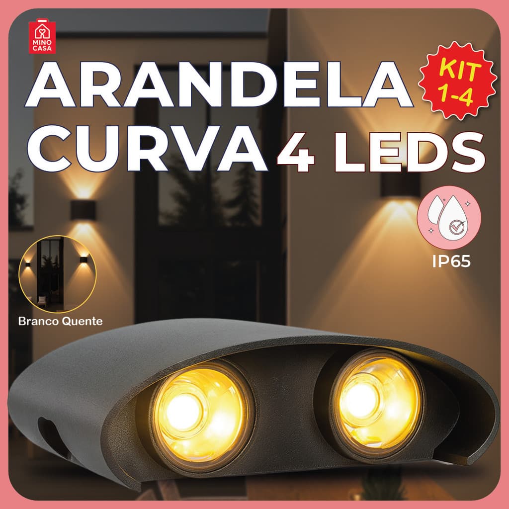 Luminária Arandela Led Meia Lua Curva 4W Parede Luz Quente 4 LEDS Estrutura Preta