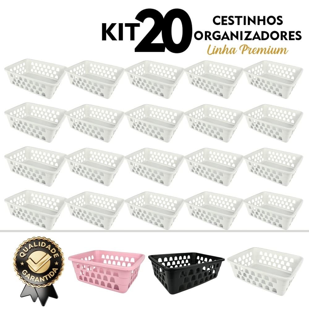 Kit 20 Cestos Organizadores 16x12x6cm Ideal P/ Org. Lavanderia Cozinha Quarto Banheiro Escritório