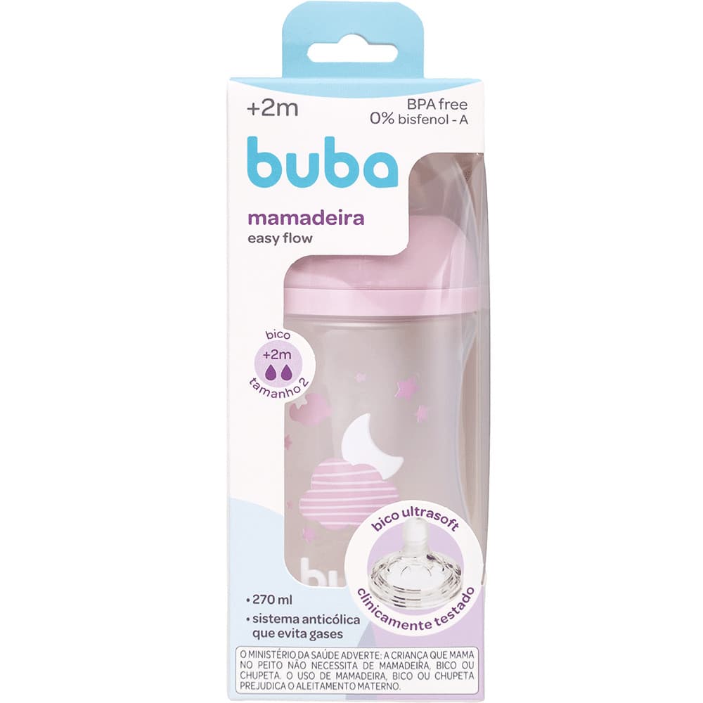 Mamadeira Buba 270ml Easy Flow Nuvem Rosa  mamadeira Anti cólica