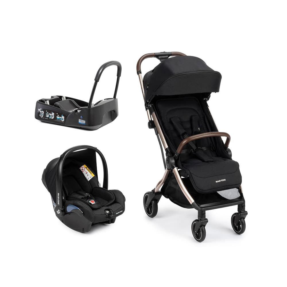 Carrinho com Bebê Conforto  Travel System Eva³ Trio 0 a 15 Kg Essential Black Champagne - Maxi-Cosi