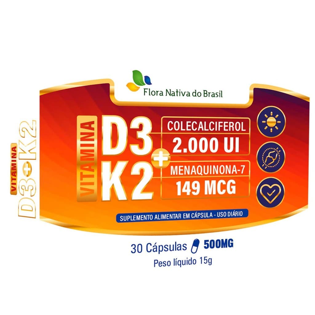 Vitamina k2 (Mk-7) + Vitamina D3 30 cápsulas - Flora Nativa