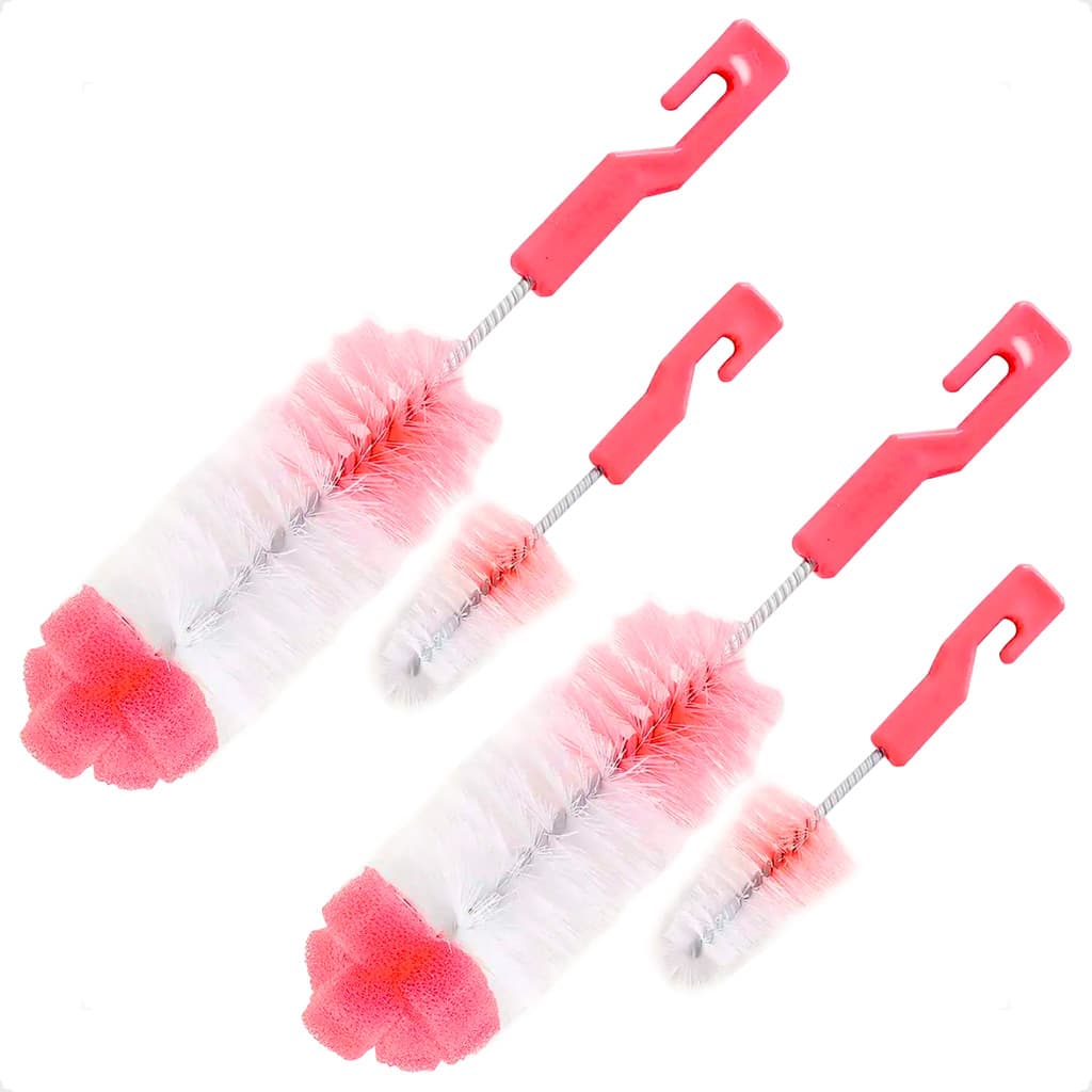 2 Kit de Escovas para Mamadeira e Bicos Esponja - Rosa