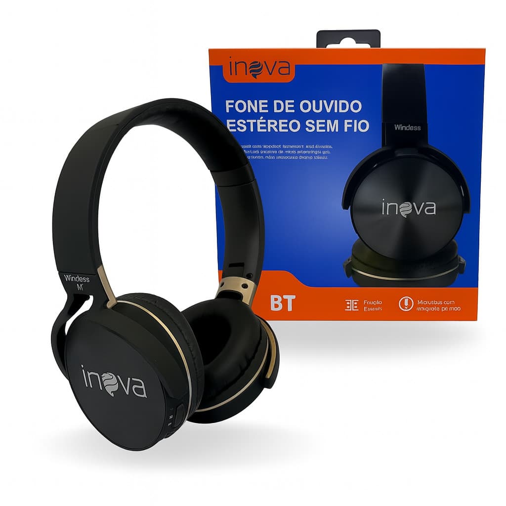 Fone Bluetooth Inova Wireless 5.0 com Bateria 25h, Som Estéreo, Antirruído Confortável
