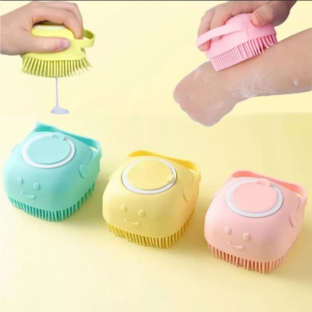 Esponja Para Banho de Silicone com Dispenser Massageador Escova Shampoo Sabonete Liquido Infantil Pet Crianças-GUI ANA