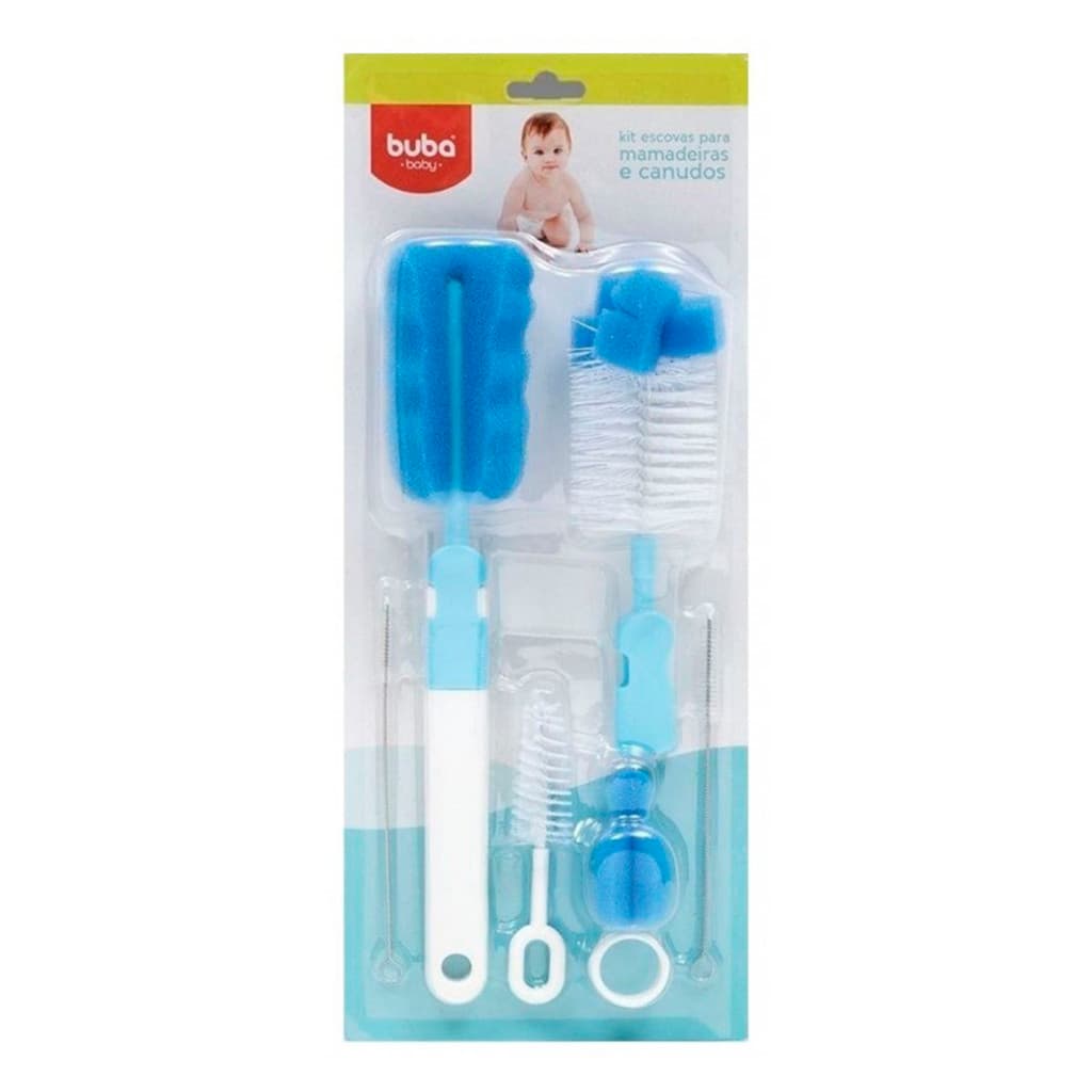 Kit De Escovas Para Limpeza Mamadeira Bico E Canudo Azul