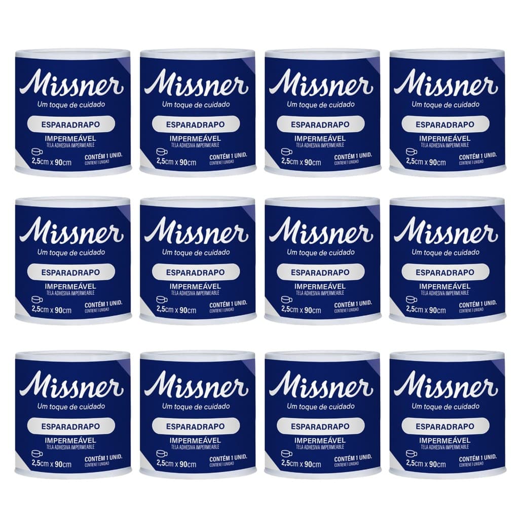 Kit 12 Esparadrapo Impermeável Branco 2,5cm X 90cm - Missner