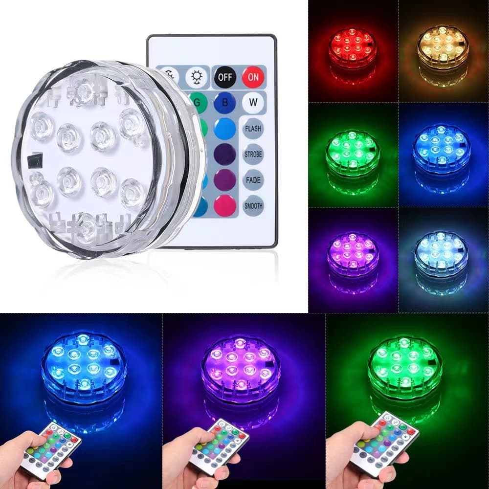 Kit Led A Pilha P/ Aquário Piscina Jardim Controle Luminária Piscina Led RGB  Decoração
