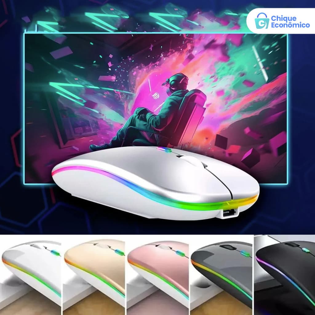 Mouse Sem Fio Com Bateria Interna Recarregável 2,4 Ghz Led Wireless Ergonômico Novo