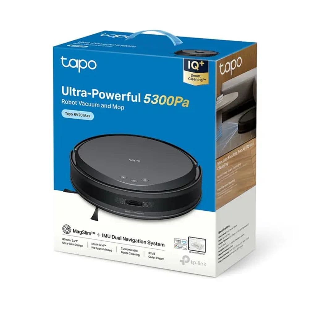 Robô Aspirador De Pó E Mop Tp-link Tapo Rv20 Max  Aspira Passa Pano Hiper Sucção Smart Bivolt Preto