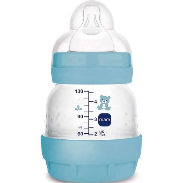 Mamadeira MAM Azul Easy Start 130ml Bebê Anticólica Silicone Bico Macio 0+ Meses