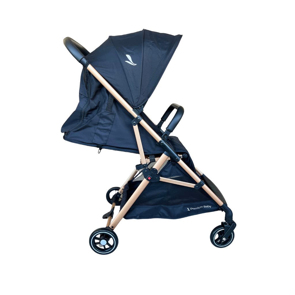 Carrinho Bebê Zurich Preto/Gold Couro Preto - Premium Baby