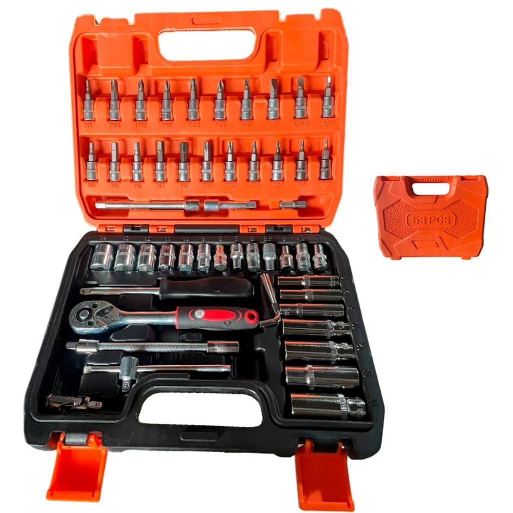 Kit Ferramentas Completo 53 Peças Jogo De Soquetes Chave Catraca Reversível Com Maleta Ferramenta