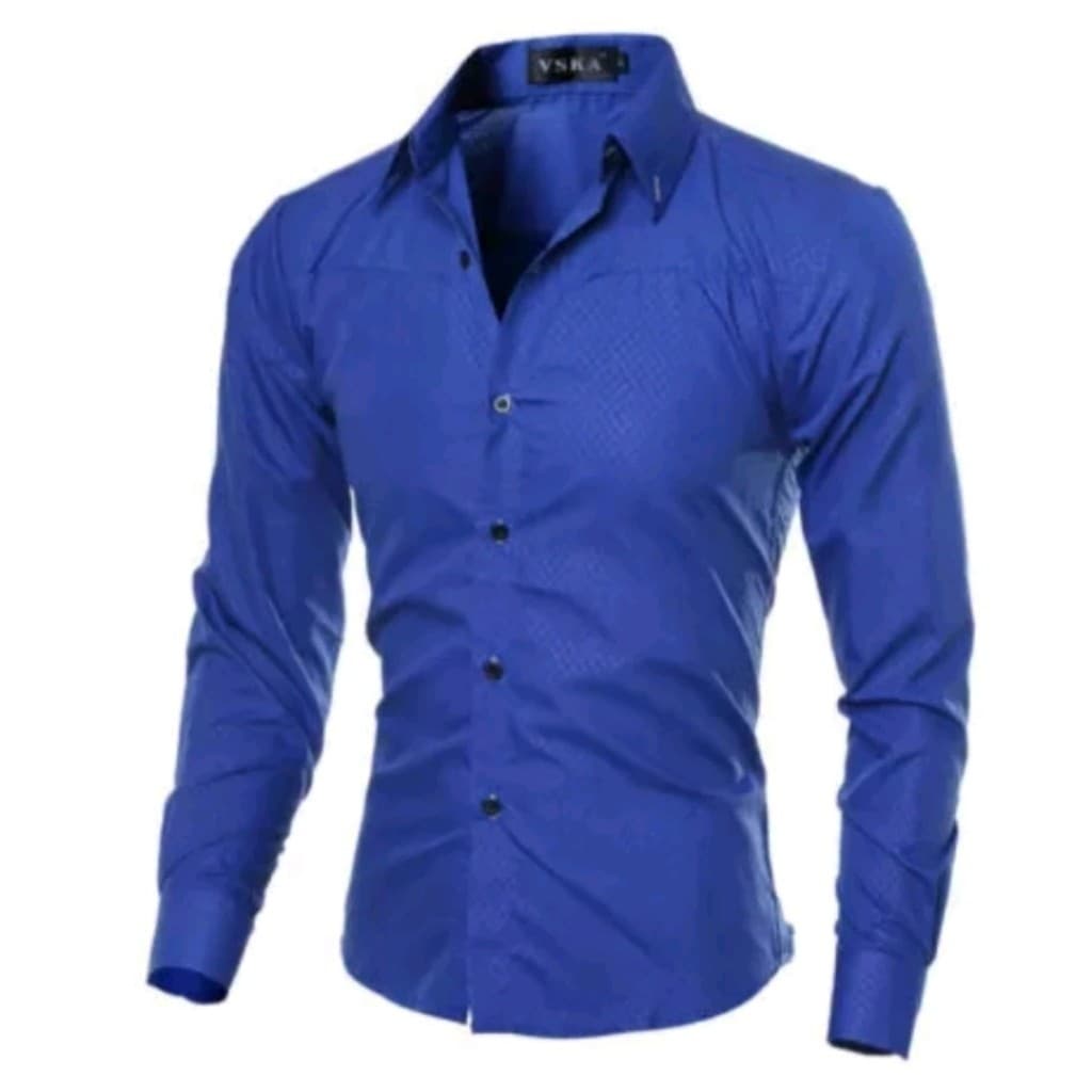 Camisa Social Slim Fit Manga Longa Comprida Masculina Ajustado cor AZUL