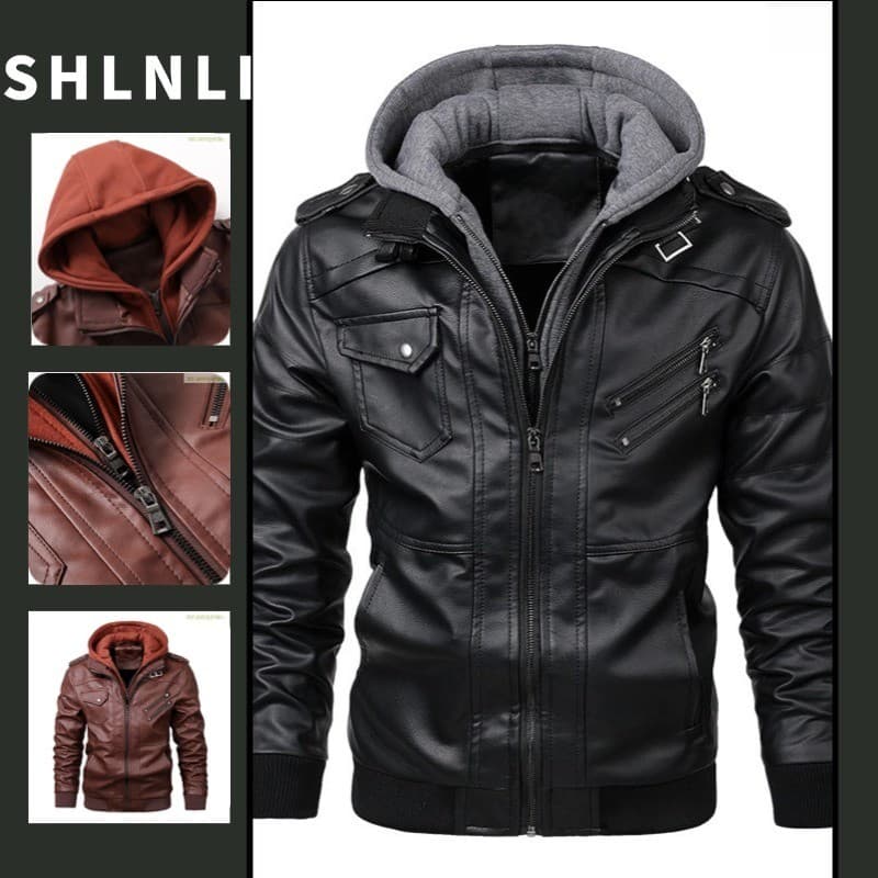 Outono Inverno Masculino Fino Zíper Jaqueta De Couro Preto Casaco